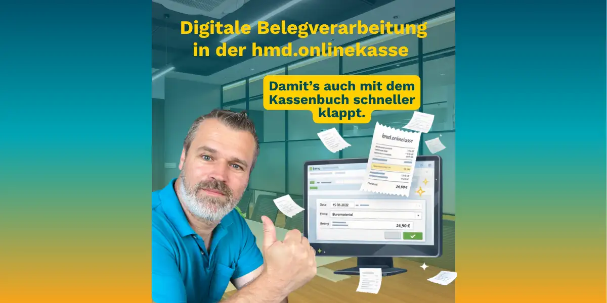 Cover: Digitale Belegverarbeitung jetzt auch in der hmd.onlinekasse