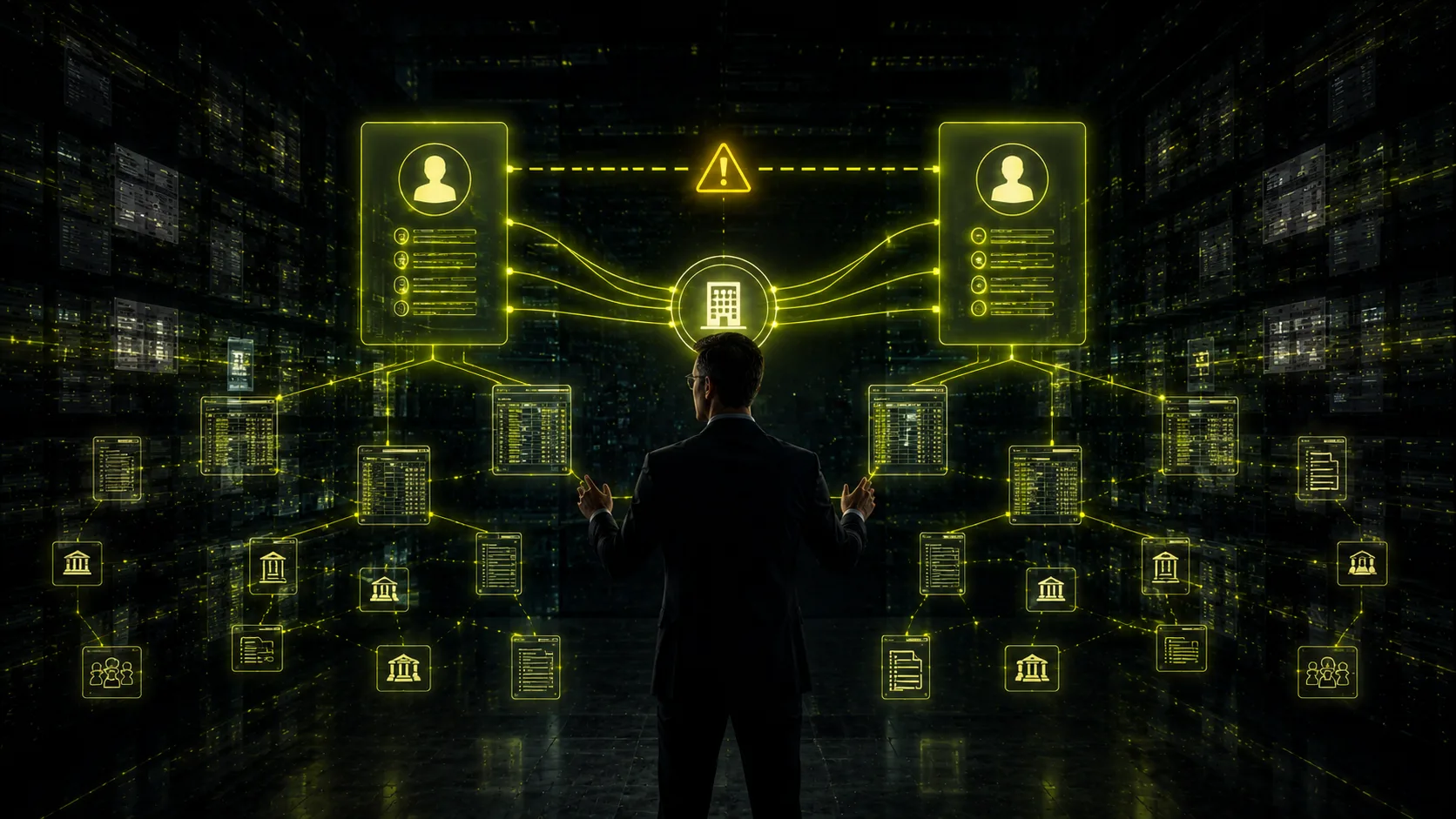 Zwei identische Personenkonten-Icons mit leichter Schattendoppelung, die als unsichtbare Bremse im Buchhaltungsalltag wirken. Lime-Akzente heben die Dopplung hervor. Symbolik für doppelte Personenkonten als versteckten Effizienzkiller in der Stammdaten-Pflege.