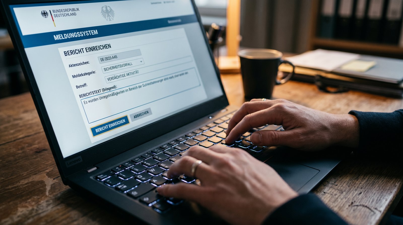 Screenshot des goAML-Portals der FIU &mdash; elektronische Verdachtsmeldung f&uuml;r Steuerberater
