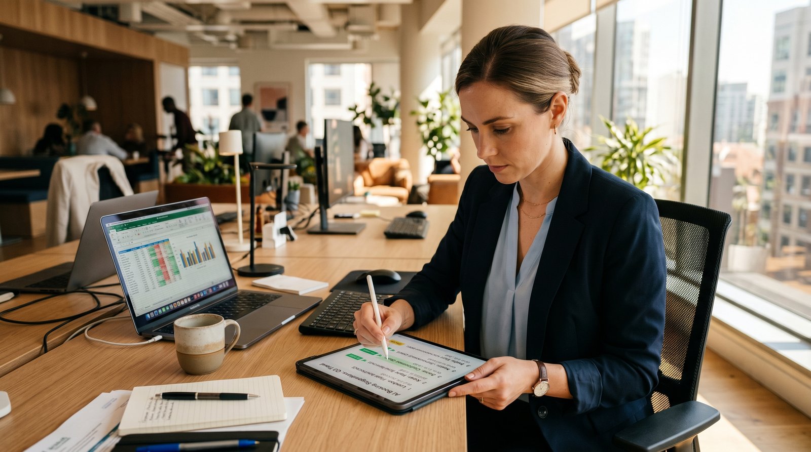 Buchhalterin prüft Belege auf Tablet — KI-gestützte Belegverarbeitung